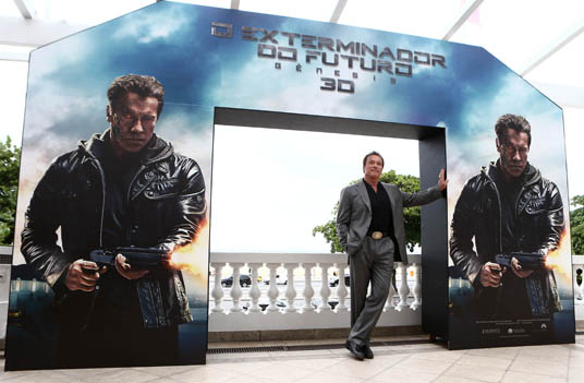O ator, Arnold Schwarzenegger, durante o lançamento do filme O Exterminador do Futuro, realizado no Hotel Copacabana Palace, em Copacabana na zona sul do Rio de Janeiro. Foto: (Wilton Junior/Estadão)