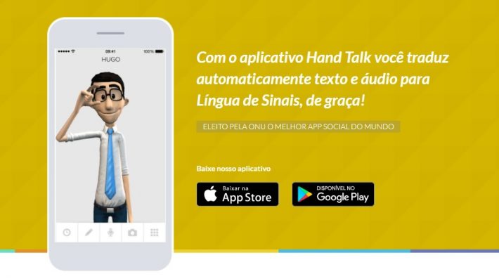 Clique para baixar o aplicativo da Hand Talk. Imagem: Reprodução