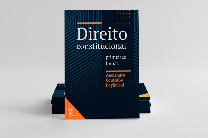 Foto do livro 'Direito Constituicional', que tem capa azul e o título da publicação em letras brancas.